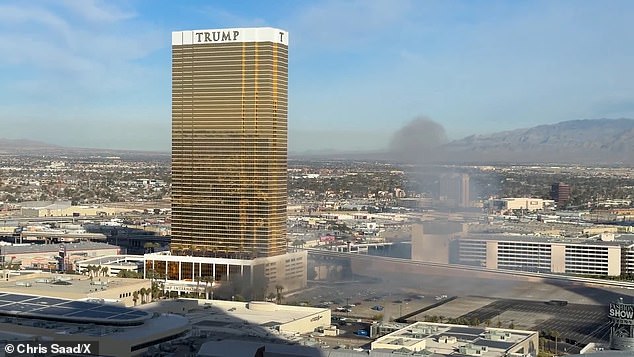 The explosion left a large cloud of smoke billowing from the Trump Hotel on Fashion Show Drive around 9 a.m