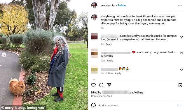 Mary Leunig addressed the secret rift caused by her brother's actions on Instagram just a week after his death on December 19.