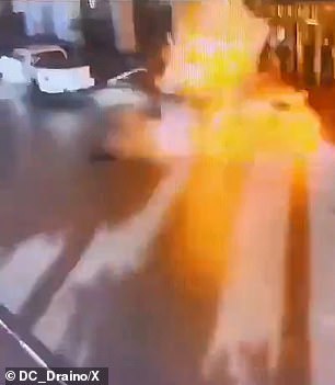 Surveillance footage showed the truck parked outside the main entrance, apparently without any problems. Seconds later, the entire car explodes, its roof exploding first before the truck goes flying.