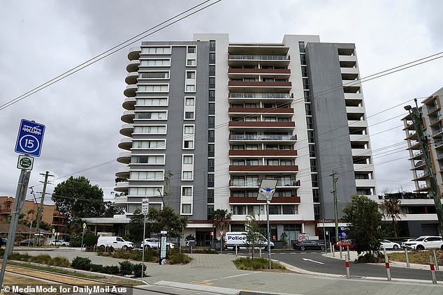 The apartment tower on River Road, Parramatta, is just meters from a light rail station.