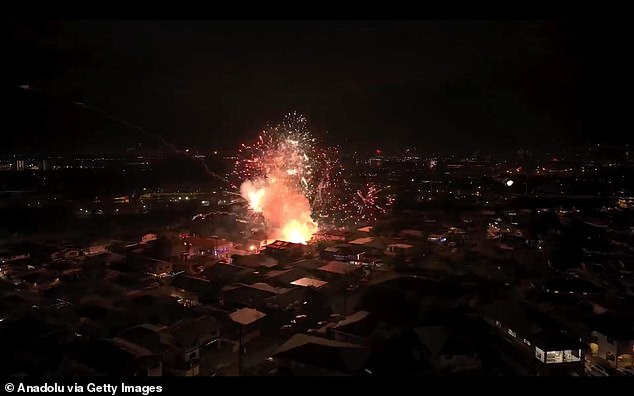 Police say the amateur pyrotechnics accidentally caused a massive explosion when an air grenade then fell into a crate of other fireworks