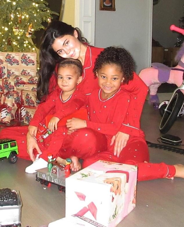 Kylie is pictured with her six-year-old daughter Stormi and two-year-old son Aire.