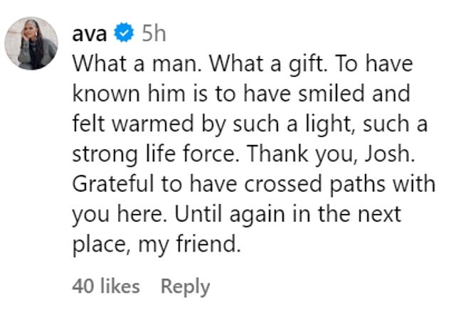 Ava DuVernay (Selma) added: 'What a man. What a gift. To have known him is to have smiled and felt the warmth of that light, of such a strong vital force. Thanks, josh. Grateful to have crossed paths with you here. See you again in the next place, my friend.