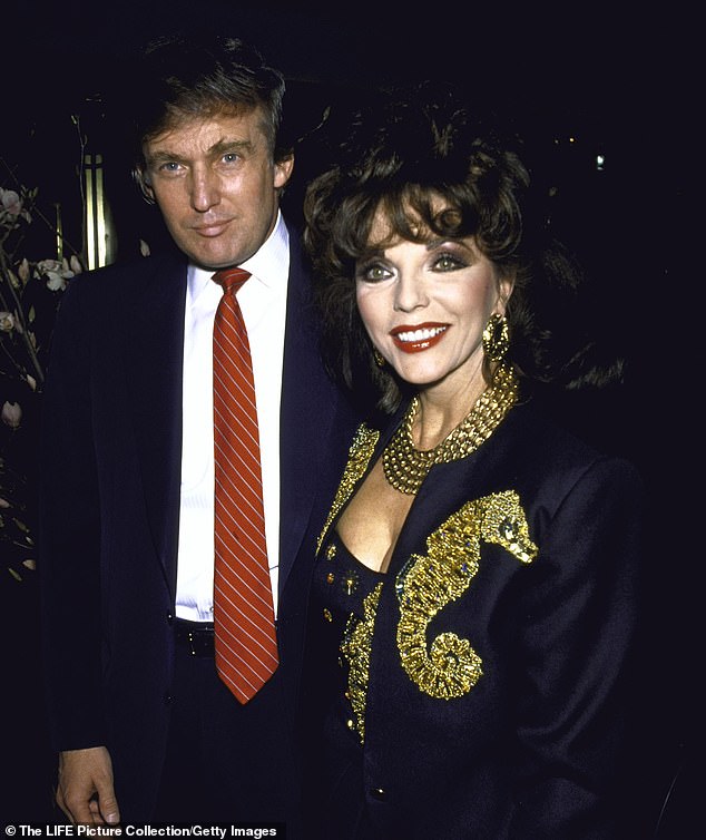 Collins previously shared how Donald Trump (pictured together in 1989) was an 'inspiration' for her iconic character Alexis Carrington from hit show Dynasty