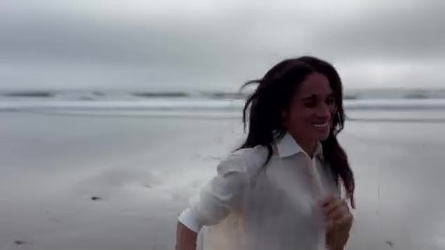 The 27-second clip was filmed on the coast, not far from the home Meghan shares in Montecito, California, with Harry and their children Archie, five, and Lilibet, three.