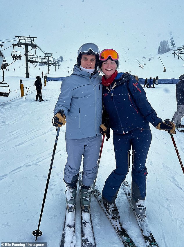 She then shared a photo of her and Gus, who also changed into ski gear, posing for a cute photo next to the chairlifts.