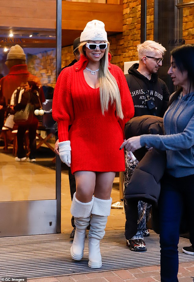 Mariah Carey stepped out in a Christmas-themed outfit in Aspen on December 21, where she celebrated the holidays with loved ones