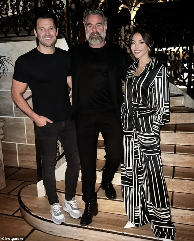 As fans and celebrity friends flooded the comments with their congratulations, Michelle and Mark's friend Dylan Hunt (centre), owner of Sheesh restaurant in Essex, let the cat out of the bag.