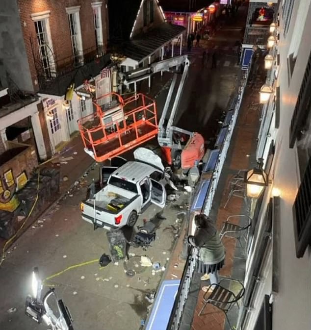 The rented white truck used in the attack that killed 15 people in New Orleans on New Year's Day