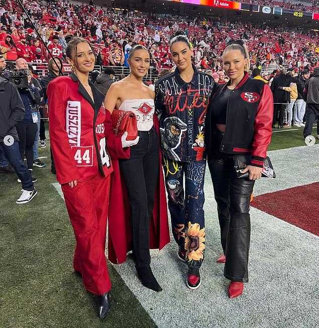 Juszczyk and Culpo with their fellow San Francisco 49ers WAGs during a game in the Bay Area