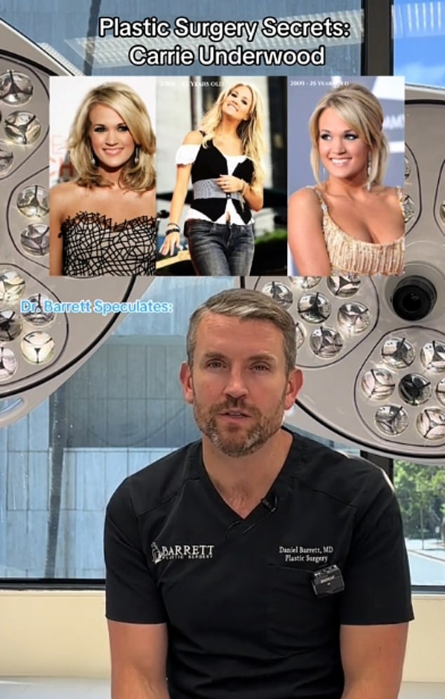 Dr. Daniel Barrett, a Beverly Hills-based plastic surgeon, said he suspects the singer, who is married to retired hockey player Mike Fisher, had a nose job, lip fillers and Botox.