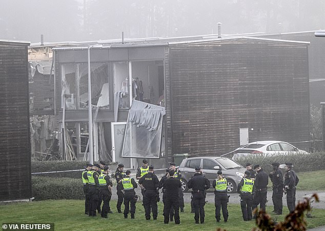 Police are seen at the scene of an explosion in Uppsala on September 28, 2023. The explosion killed 24-year-old Soha Saad.