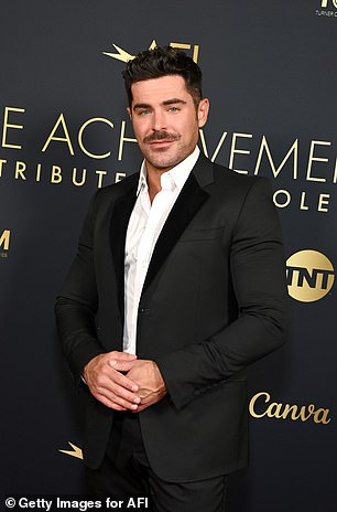 Zac Efron, pictured, has been sober for more than 10 years after a stint in rehab for alcoholism and cocaine addiction.