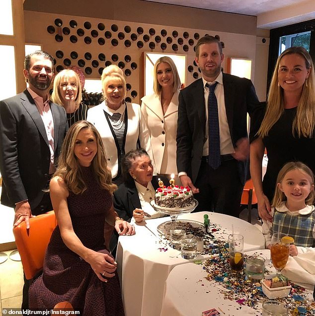 Ivana is seen with her children, her mother Marie Zelnickova and other family members on Mother's Day 2021. The proceeds from the sale of her Upper East Side home will be split between Donald Trump Jr., Eric Trump and Ivanka Trump.