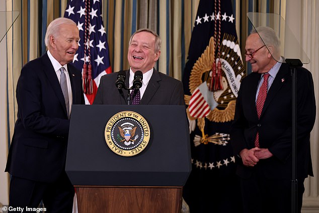 Biden joked with his old friend and former colleague, Sen. Richard Durbin (D-Ill.), at the event.