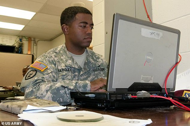 Jabbar working as an information technology team leader for the 1st Brigade Combat Team, 82nd Airborne Division during the Leader Training Program rotation Nov. 16, 2013, at Fort Polk, Louisiana .