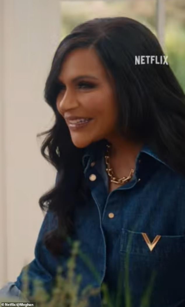 Mindy jokes about the glamor of being in Meghan's kitchen while making a cameo in the trailer.