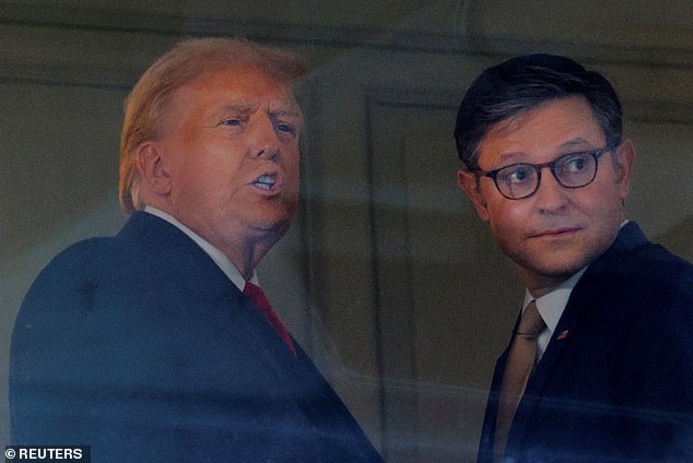 President-elect Donald Trump with Chairman Mike Johnson at the Army-Navy football game on December 14. After weeks of silence, Trump endorsed Johnson to remain speaker on Monday