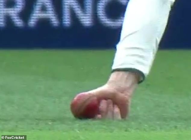 However, third umpire Joel Wilson ruled that Smith had failed to prevent the ball from hitting the ground after examining a slow-motion replay (pictured).