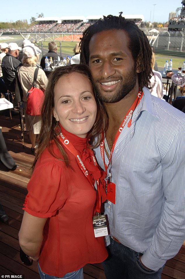 Meagher claims she and Lote Tuqiri (pictured with wife Rebekka) had an affair when he was playing rugby in Ireland in 2013.