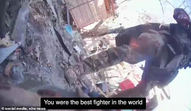 The emotional moment came after a rare hand-to-hand combat fight that led to a knife battle between a Ukrainian soldier and a Russian soldier.