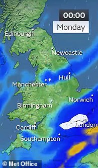 Met Office snow map, Monday at 0am