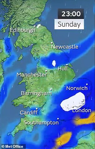 Met Office snow map, Sunday at 11pm