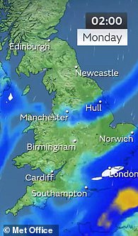 Met Office snow map, Monday at 2am