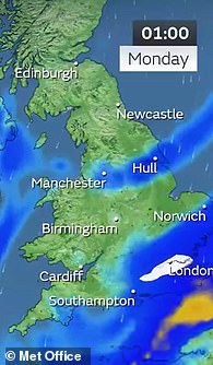 Met Office snow map, Monday at 1am