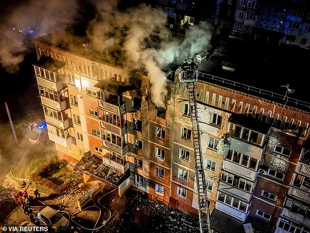 Apartment building hit by a Russian drone strike, amid Russia's attack on Ukraine, in Ternopil, Ukraine, on December 2, 2024.