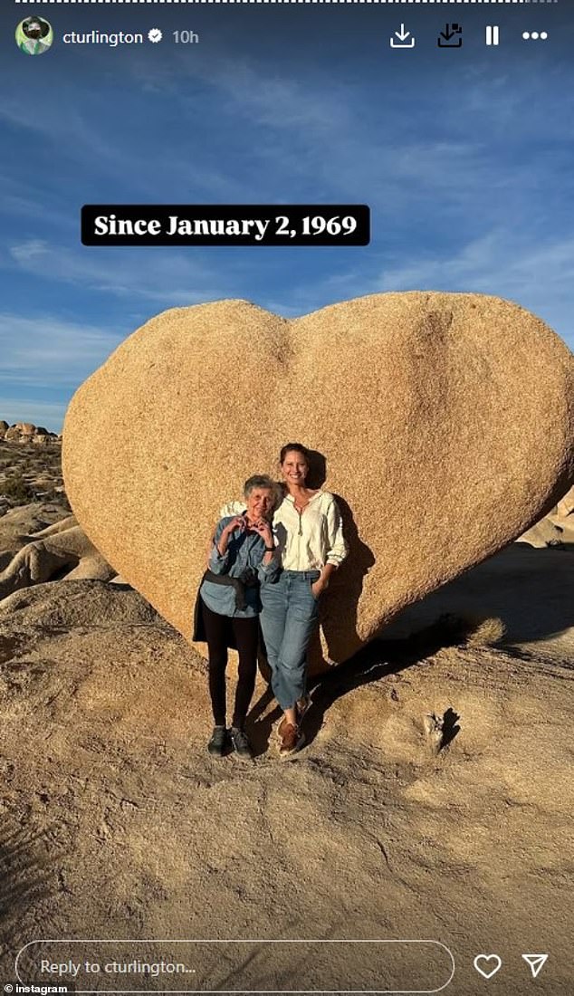 Turlington later took to her Instagram Story to add a touching image of her and her mother posing in front of a heart-shaped rock.