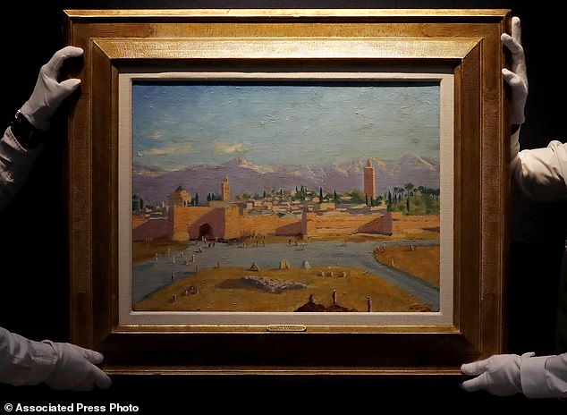 Angelina sold a Winston Churchill painting titled Koutoubia Mosque Tower (pictured), given to her by Brad, for $11.5 million at a Christie's auction in London in 2021.