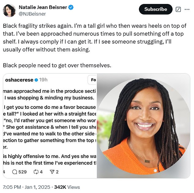 The controversial post has since come under fire when Natalie Jean Beisner sharply responded to Cerese's controversial post.