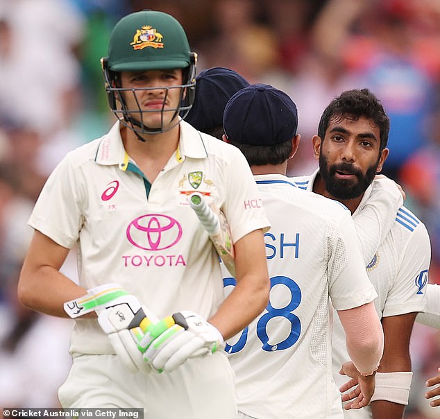 Konstas has not been intimidated by the Indians since making his debut in the Boxing Day Test (pictured, an excited Jasprit Bumrah)