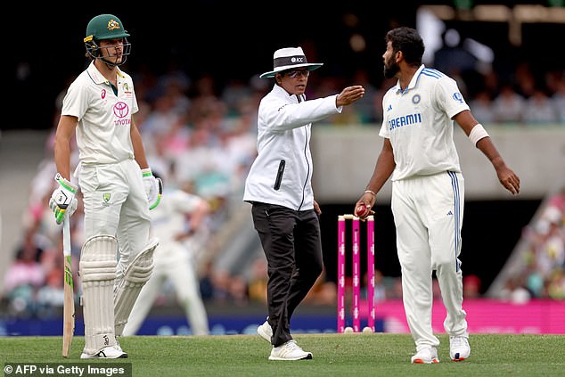 Referee Sharfuddoula Ibne Shahid Saikat had to intervene as tensions reached a boiling point (pictured) on Friday at the SCG.