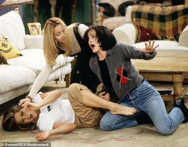 The cast were often asked to do physical comedy; Seen here are Jennifer Aniston, Lisa Kudrow and Courteney Cox.