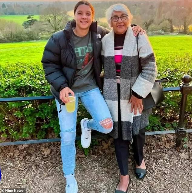 Sam Kerr is pictured with his beloved grandmother Coral Kerr, who was hit by a car near her home in Perth last month.