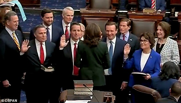 Vance was just feet away from Vice President Harris as she administered the oath of office to newly elected and re-elected senators on January 3.