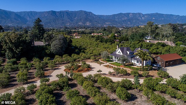 Located on five acres of avocado and lemon groves, the sprawling 'Shark Bay' in Montecito, CA, just two miles from Prince Harry and Meghan's ultra-luxurious abode.