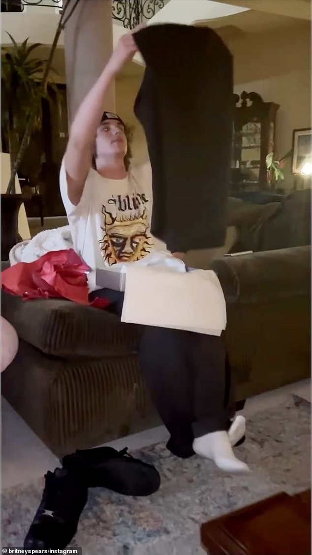 The pop superstar took to Instagram to share a sweet video of her youngest son, Jayden, 18, opening his presents.