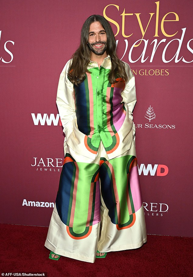 Jonathan Van Ness turned heads in a spectacular satin-print two-piece suit