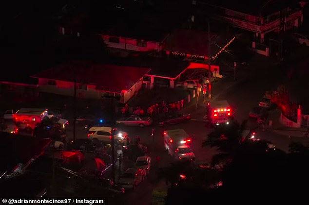 Aerial view of the New Year's Eve explosion, with emergency services setting up a triage