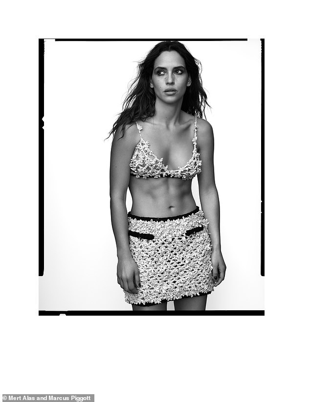 Adria Arjona captivated with a crochet bra top and a matching skirt