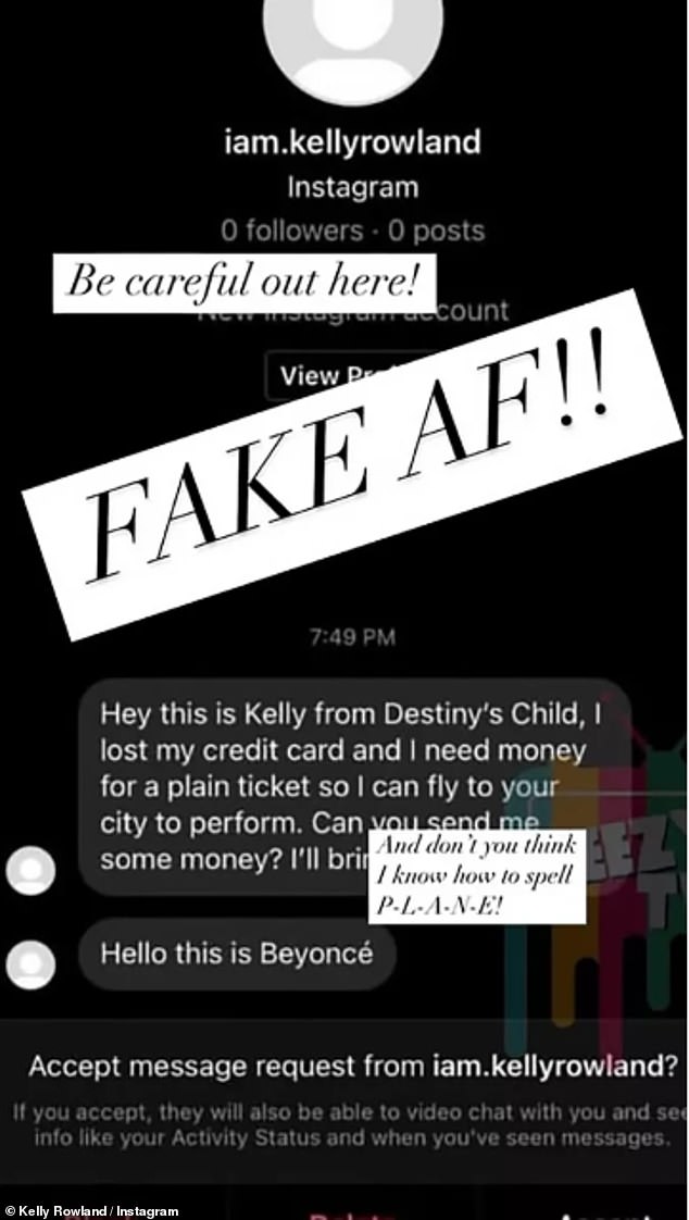 The scammer sent a direct message to one of her fans asking: 