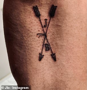 The actor and director also has a pair of overlapping arrows under his armpit area with the letters J and B between them for his now ex Jennifer Lopez.