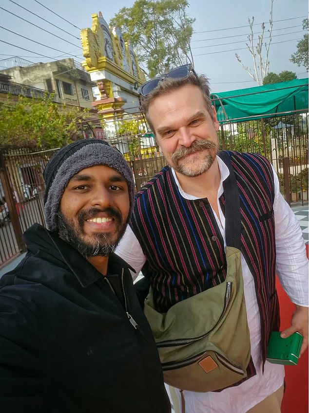 Allen's detective work on social media revealed that Harbor was in India last week and posed for a photo with a fan at the temple.