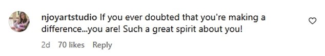 'If you ever doubted that you were making a difference...you are! What a great spirit you have! wrote user @njoyartstudio