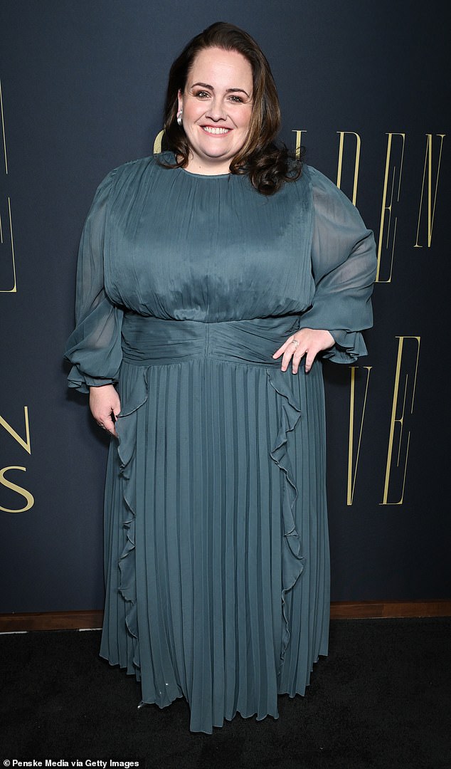 Actress Jessica Gunning looked stellar in a green dress with accordion pleats