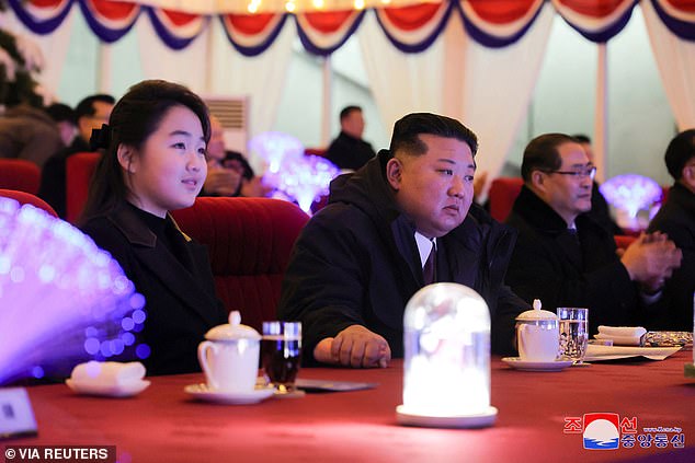 North Korean leader Kim Jong Un and his daughter Kim Ju Ae attend an event to celebrate the New Year in Pyongyang.