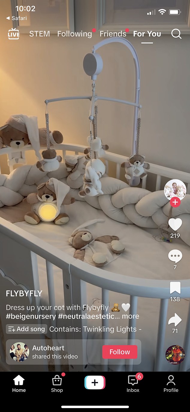 Videos of cribs decorated with pillows and toys have become very popular on TikTok, often being shared tens of thousands of times.